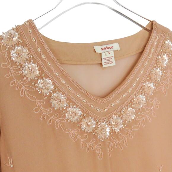 Sundance Peach Beaded Embroidered Short Sleeve Bohemian Blouse Small - Picture 2 of 6